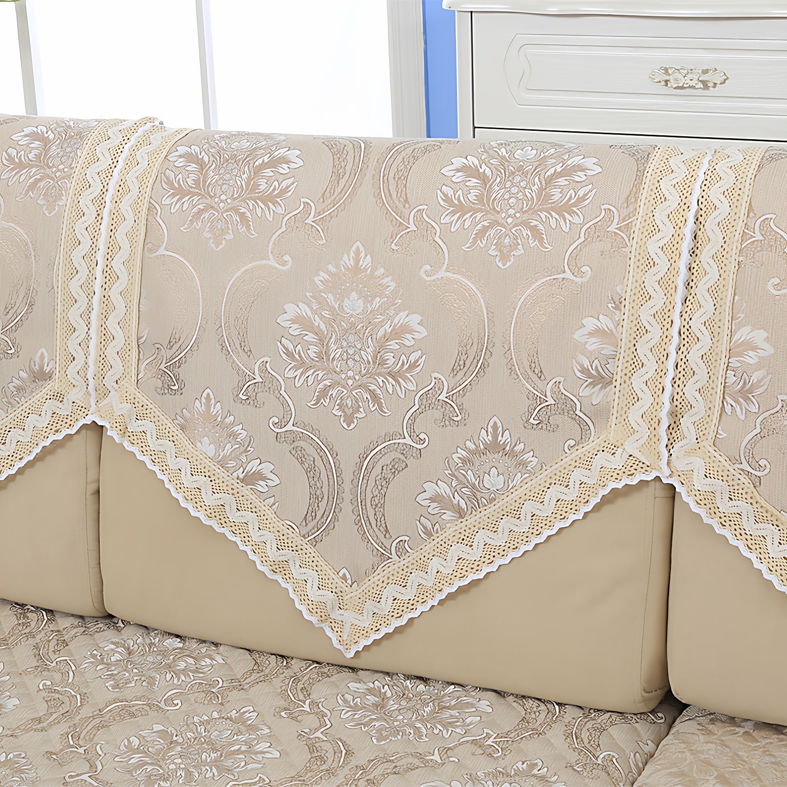 欧式四季通用防滑蕾丝沙发垫亚麻布艺防尘靠背巾沙发巾扶手巾盖布