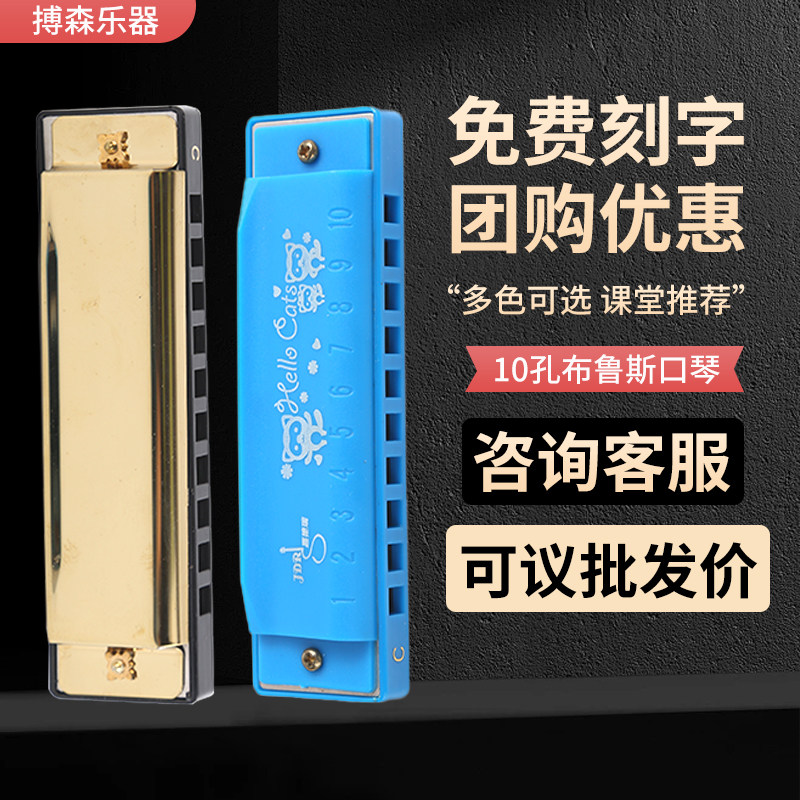 10 孔布鲁斯口琴支持免费刻字练习用吹奏乐器跨境电商专供