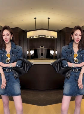 欧货爆款时尚牛仔连衣裙女2026春季新款设计感翻领长袖单排扣裙子