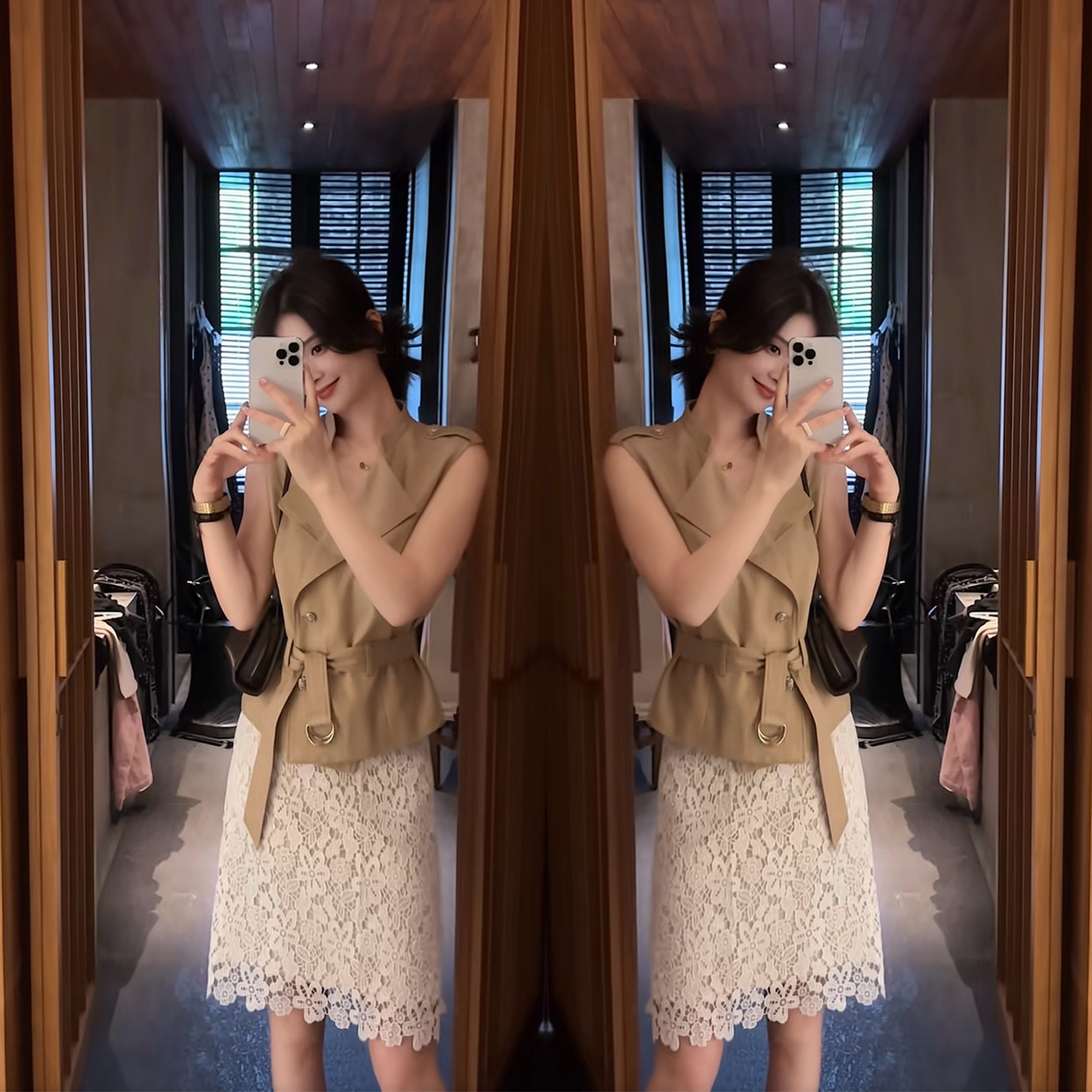 高级感气质无袖马甲蕾丝半身裙两件套女夏季百搭通勤高级感套装潮