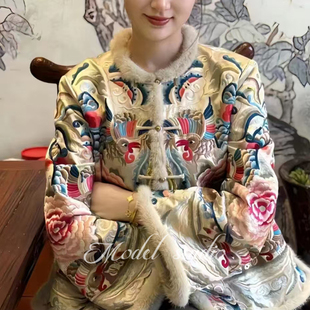 水貂绒拼接马甲设计师款 新中式 重工刺绣国风加棉外套 冬季 2025新款