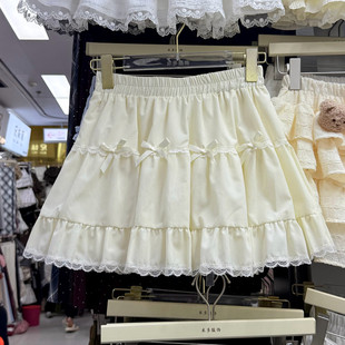 甜美少女感2026春夏季蝴蝶结高腰蕾丝边半身裙短裙蓬蓬裙公主裙