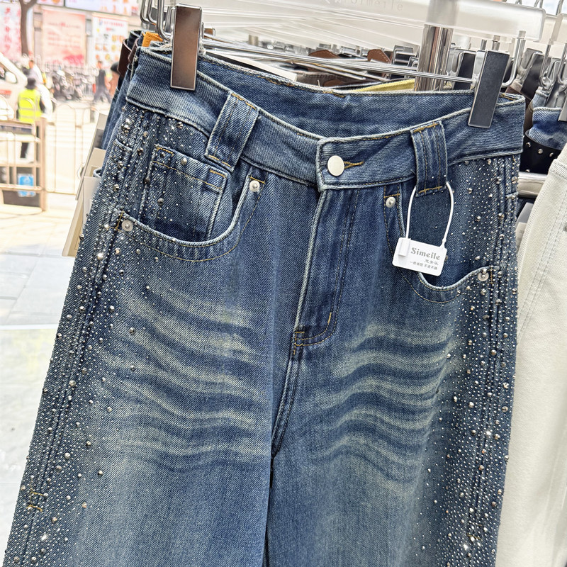 满天星烫钻阔腿裤女设计感