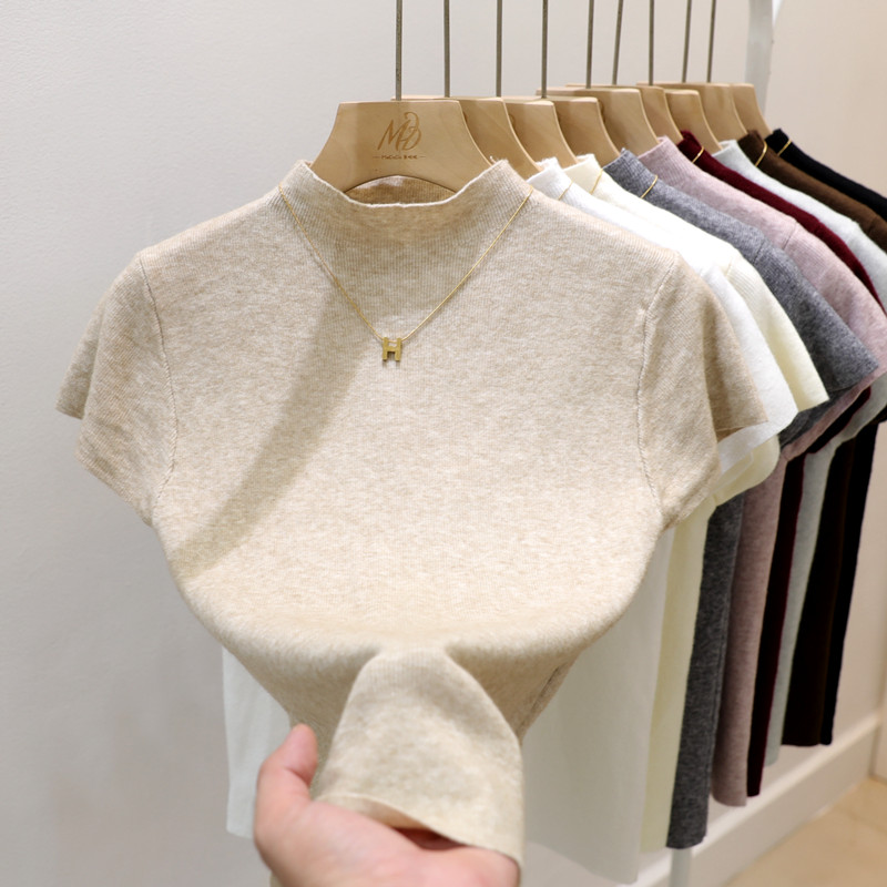 半高领针织短袖西装内搭打底衫