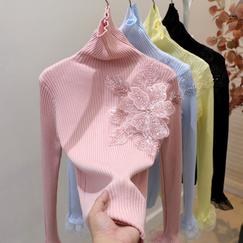 法式重工钉珠蕾丝花朵毛高领打底毛衣女秋冬季小香风针织打底衫,女装/女士精品,毛针织衫,淘宝优惠券,粉丝福利购,淘宝优惠卷