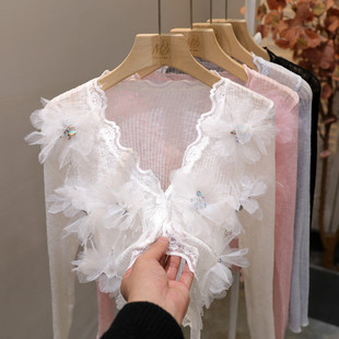 女空调衫 衣服女设计感小众仙女气质重工花朵镶钻冰丝针织开衫 外搭