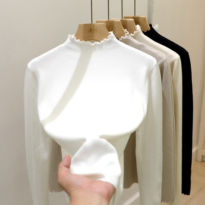 木耳边半高领针织打底衫女内搭