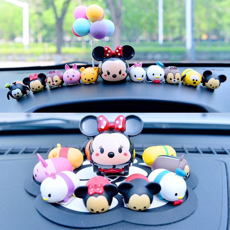 可爱迪士尼汽车摆件米奇米妮卡通公仔车内车载装饰品中控台车摆件