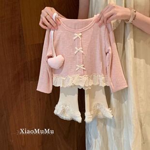 女童甜美上衣秋装2025新款小童女宝宝洋气打底衫百搭打底裤两件套
