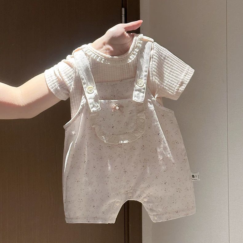 【专柜品质】女宝宝可爱碎花衣服婴儿夏季背带裤套装薄款两件套潮 - 实物图