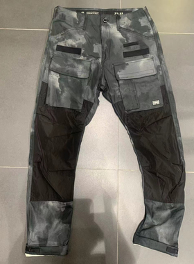 G-STAR专柜正品男潮流3D剪裁大口袋拼接黑迷彩工装裤帆布裤D23636