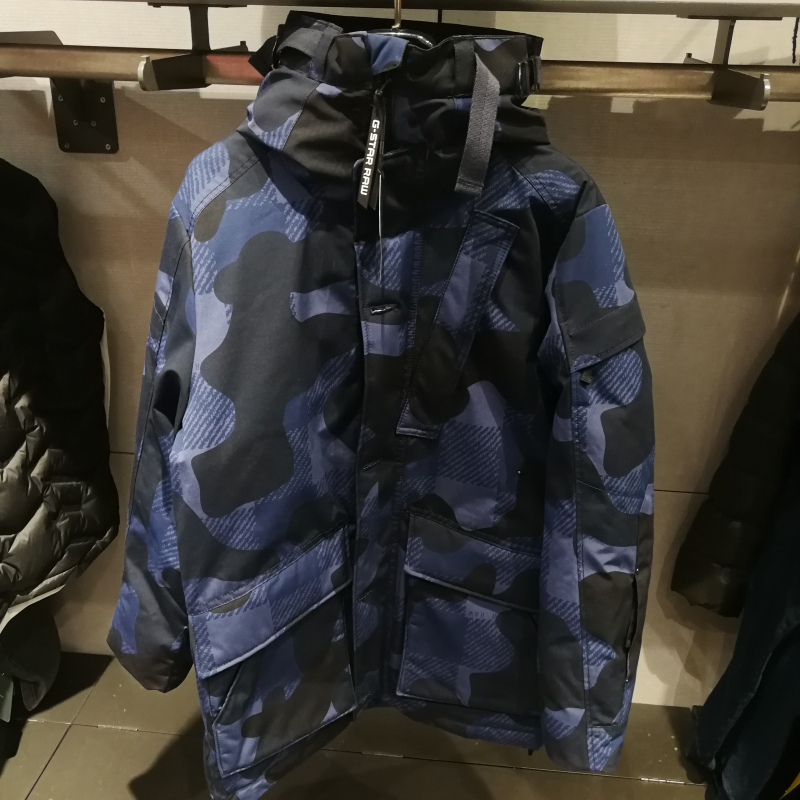 男迷彩蓝色带帽防风防水棉衣棉服