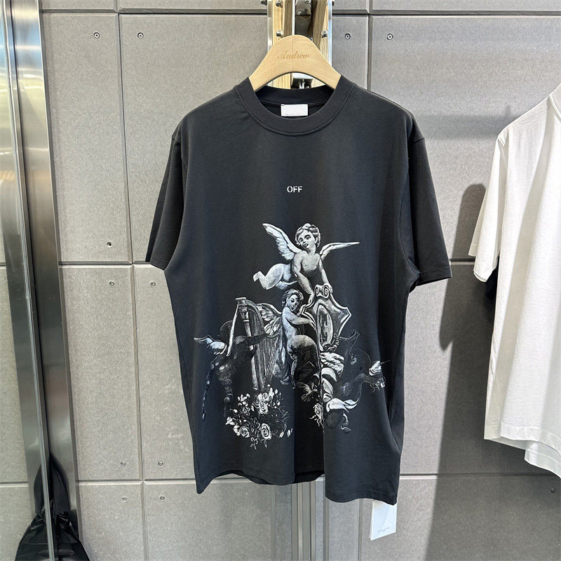 25SS夏季新品 OFF水洗天使城堡图案印花短袖 OW潮流宽松百搭T恤衫