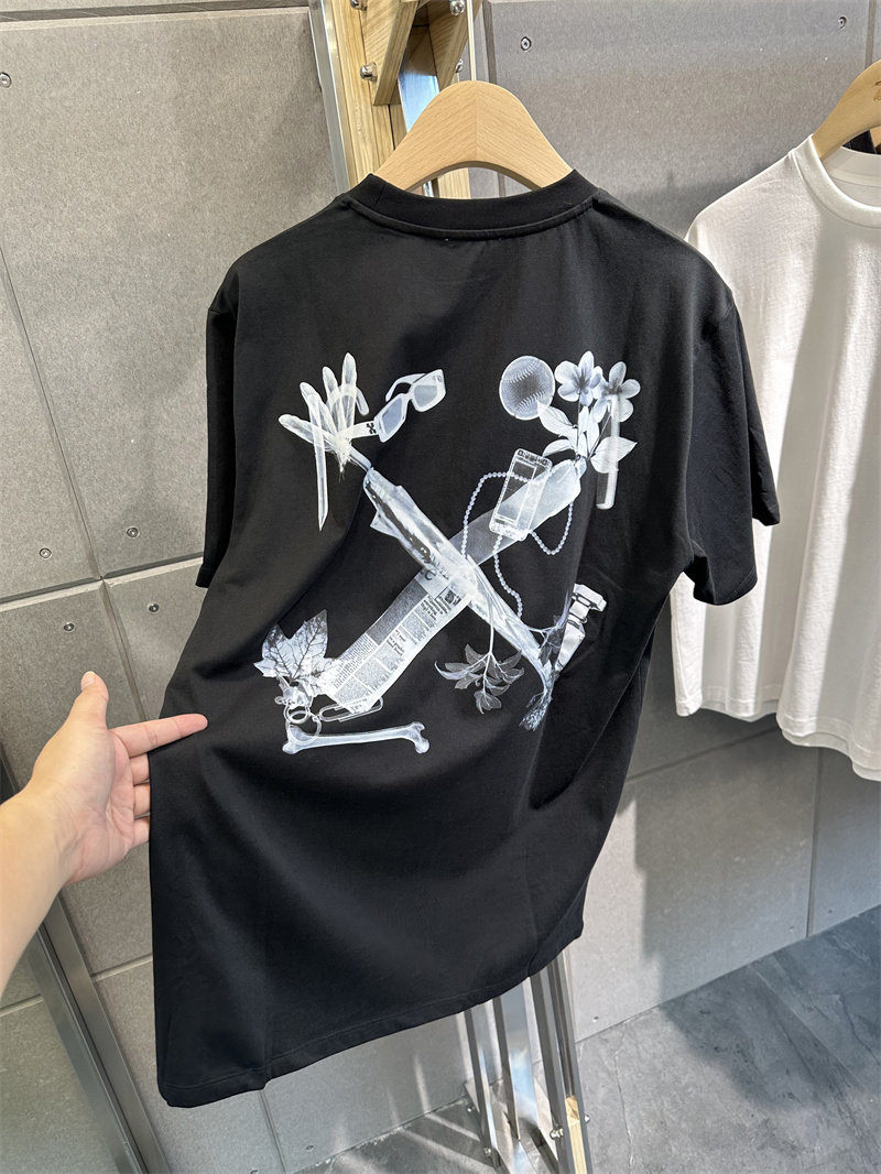 25夏季新品 OFF后背数码墨镜花朵箭头印花短袖 OW潮流宽松T恤衫
