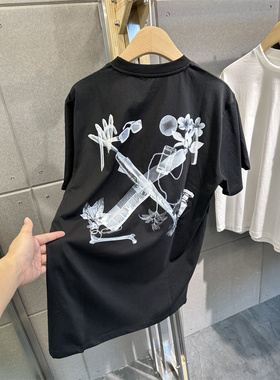 25夏季新品 OFF后背数码墨镜花朵箭头印花短袖 OW潮流宽松T恤衫
