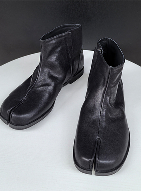 2025秋冬水洗马皮tabi分趾鞋女侧拉链分趾靴低跟真皮短靴男女同款