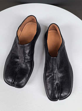 2025早春单鞋分趾鞋真皮复古猪蹄鞋意大利进口水洗马皮乐福鞋两穿