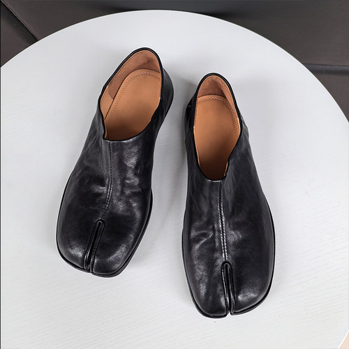 分趾鞋真皮复古猪蹄鞋马皮乐福鞋