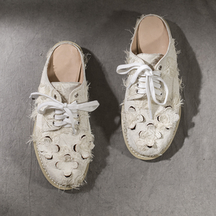 舒适绒布懒人拖休闲半拖凉鞋 MOCHA ATELIER原创设计手工镂空拖鞋