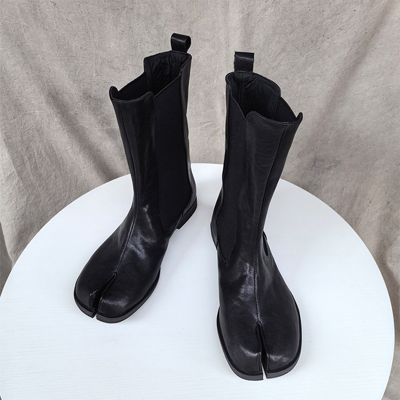 2025秋冬真皮短靴男女同款水洗马皮tabi分趾鞋女分趾靴低跟烟筒靴,女鞋,时装靴,淘宝优惠券,粉丝福利购,淘宝优惠卷