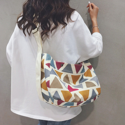 玲澜ins韩版百搭帆布印花斜挎包