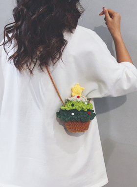 毛线针织圣诞树玩偶包女生2026新款儿童新年生日礼物可爱斜挎小包