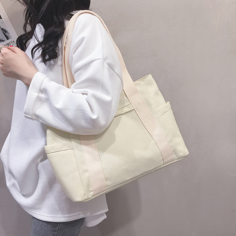 玲澜韩国流行纯色简约帆布托特包