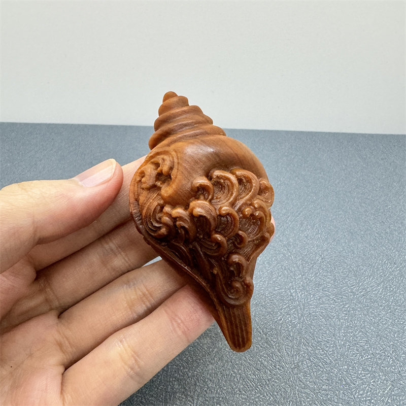 太行崖柏木雕浪花海螺随身文玩手把件实木工艺家居办公装饰小摆件