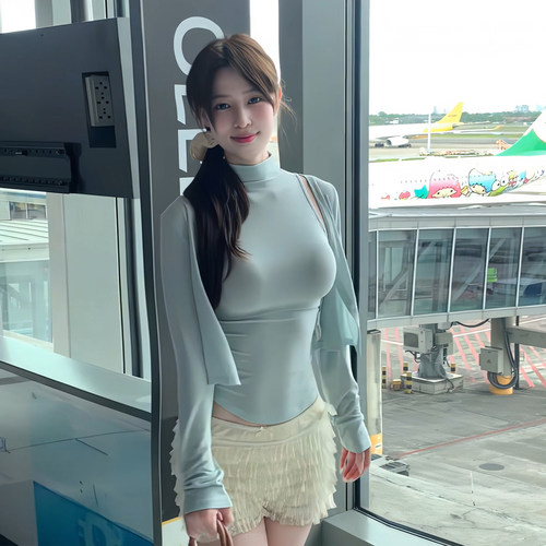打底衫女T恤上衣+长袖短开衫外套