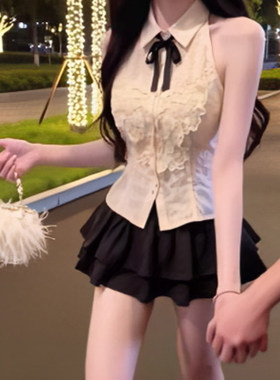 显瘦无袖衬衫上衣女+半身裙套装
