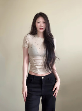 现货春季短袖波点T恤打底衫上衣