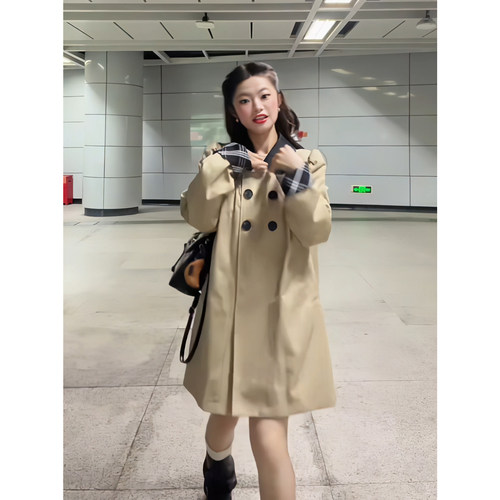 格纹中长款风衣外套女小个子2026