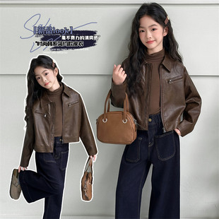 女童皮衣外套2026春秋新款儿童韩版时髦夹克中大童高级感春装上衣