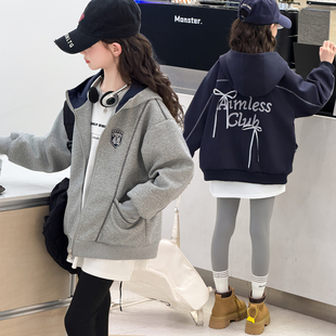 女童春秋外套2026新款洋气大童女孩韩系春款上衣儿童春装连帽卫衣