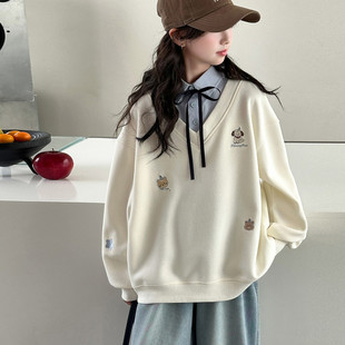 女童假两件卫衣春装2026新款中大童儿童春秋洋气学院风上衣初中生