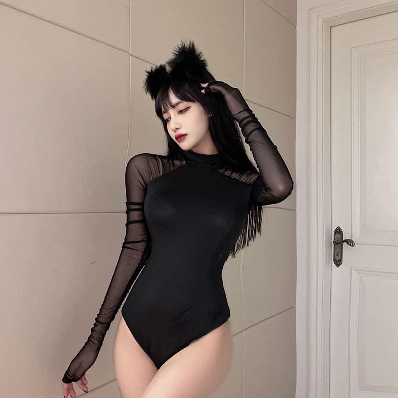 150cm矮个子网纱紧身修身连体衣长袖xs打底衫T恤女装145加小码xxs