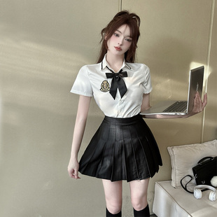 150矮个子毕业照班服套装短袖衬衣学院风减龄百褶短裙子加小码xxs