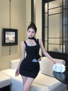 150矮个子辣妹套装露背蝴蝶结吊带背心夏季包臀半身裙短裙小码xxs