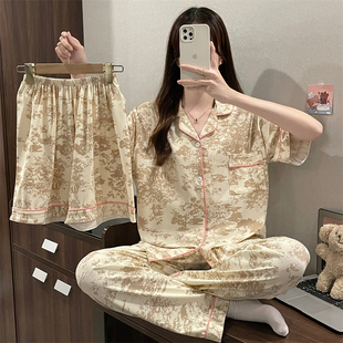 150cm矮个子开衫睡衣夏季短袖短款长裤套装家居服薄款夏天小码xxs