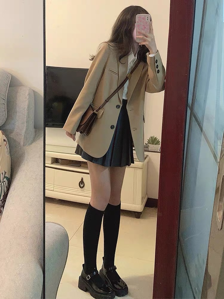 夏季小个子150cm咖色西装外套xxs码春秋装宽松显瘦休闲西服xs小码