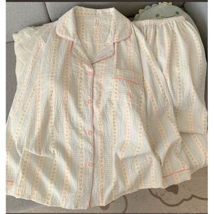 150cm小矮个子睡衣简约碎花蓝条纹春秋季长袖少女家居服套装xs码