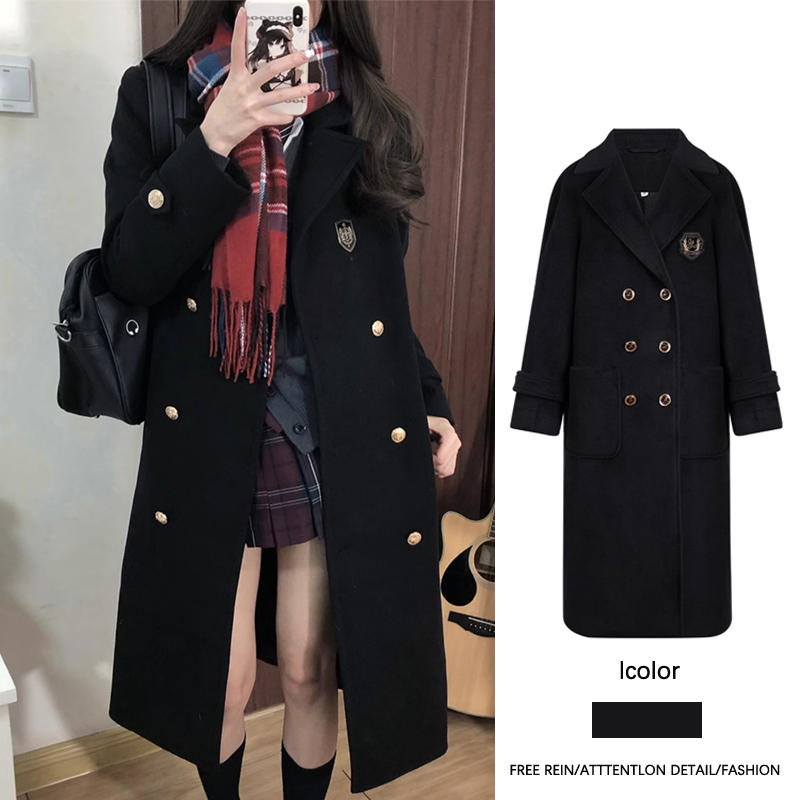 秋冬季150小个子英伦风JK制服毛呢开衫中长款呢子大衣上衣小码xxs