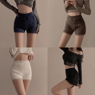 xxs 145小码 150cm矮小个子纯欲少女高腰裤 子外穿弹力针织毛毛短裤