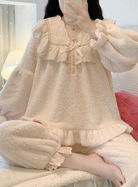 150cm矮小个子秋冬季珊瑚绒甜美可爱睡衣V领家居服145加小码xxs