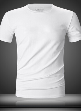 欧洲站 白色短袖t恤大码男士装上衣服青少年丝光圆领纯色t恤衣服