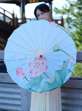 国风莲花山水画意古风油纸伞