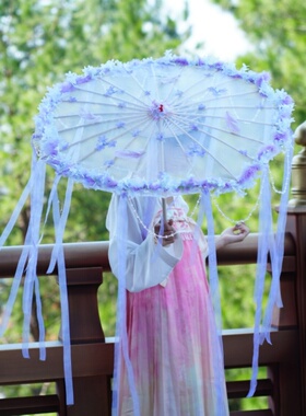 古风道具伞羽毛飘带伞汉服拍摄流苏丝带伞白色油纸伞仙女工艺伞