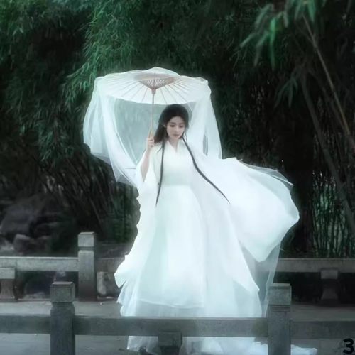 超仙气透明白色薄纱舞蹈古风纱伞