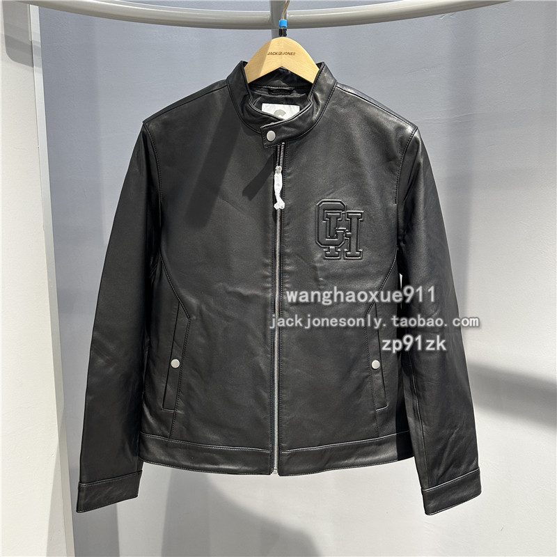杰克琼斯秋冬季男士休闲潮流行立领钢印皮衣夹克黑色字母外套上衣,男装,皮衣,淘宝优惠券,粉丝福利购,淘宝优惠卷