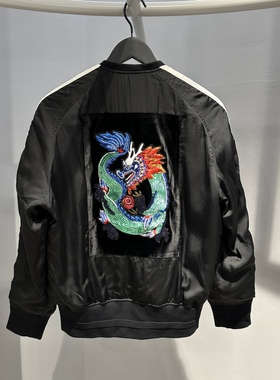 法国潮牌GATEONE秋冬季男士帅气时尚棒球领亮片绣龙棉服夹克外套